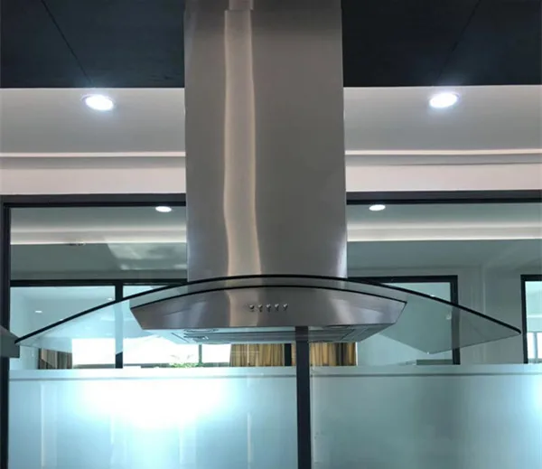 SENG Stainless Steel Tempered Glass Island Mounted Range Hood For Commercial Kitchen