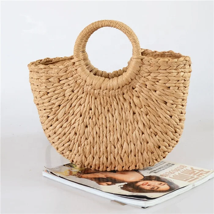 Fashion Women Summer Straw Bag Big Decorations Rattan Beach Tote Handbag Hand-woven Bags For Lady
