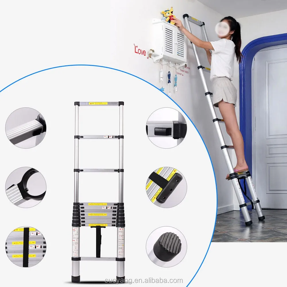 3.8m Soft Close Extension Ladder & Non-slip Rubber Feet Telescopic Ladder