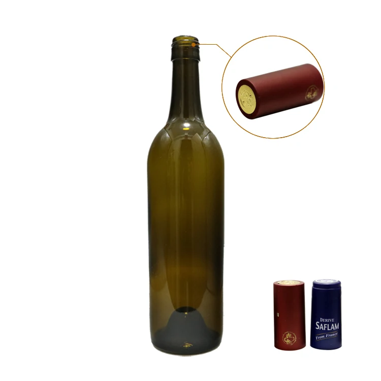 wholesale empty antique green 750ml Bordeaux Rose wine glass bottle with caps