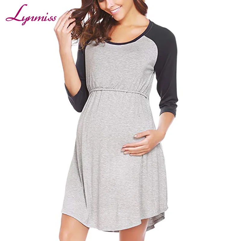 Lynmiss Wholesale Custom logo best green home cotton night sleep maternity clothing dress maternity wear
