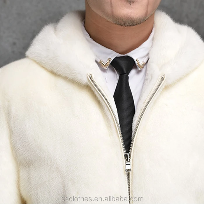 OEM service new style trendy men white faux mink fur coat