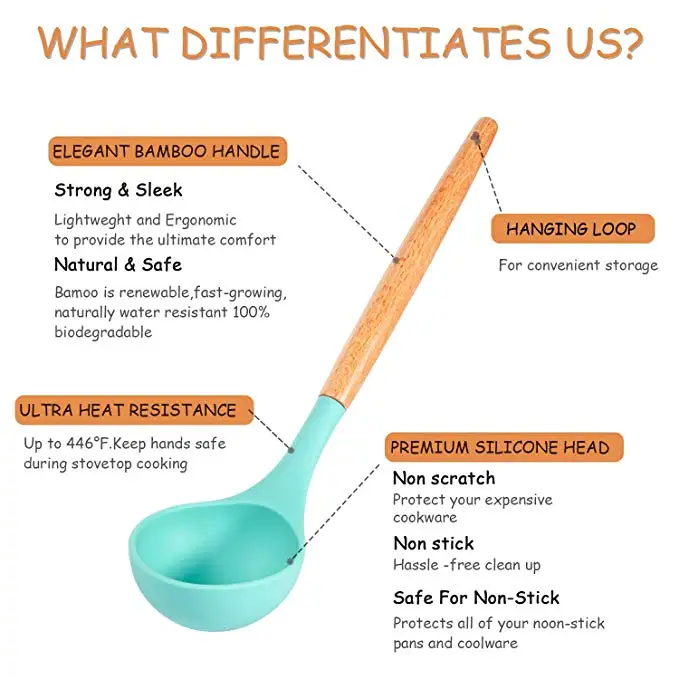 11pcs Silicone Cooking Kitchen Utensils Set, Bamboo Wooden Handles Cooking Tool BPA Free Non Toxic Silicone