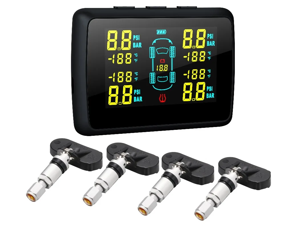 4 External & Internal Sensor Temperature Real Time Digital Display Alarm Car Tire Pressure Monitor System