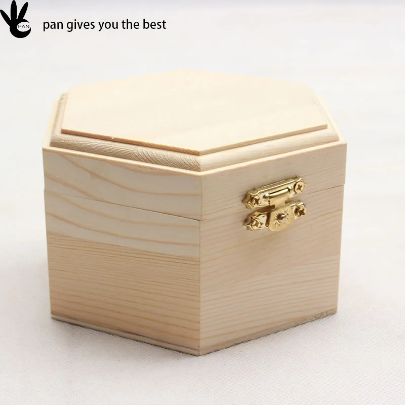 New design hexagonal unpainted luxury pine wooden pen box with lid