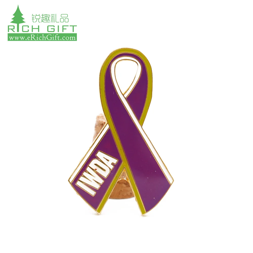 Wholesale Custom Metal Cancer Awareness autism Red pink Ribbon pins Rainbow enamel lapel pin badge for parade