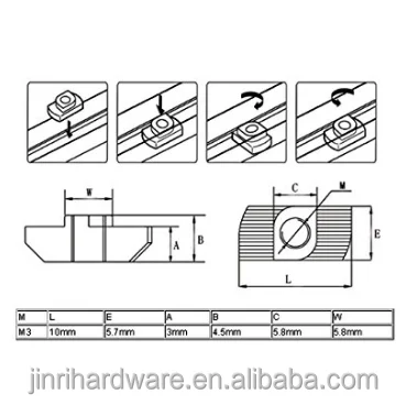 
M3 Thread Hammer Head T Slot Drop in T-Nuts for 20 Series Aluminum Profile 