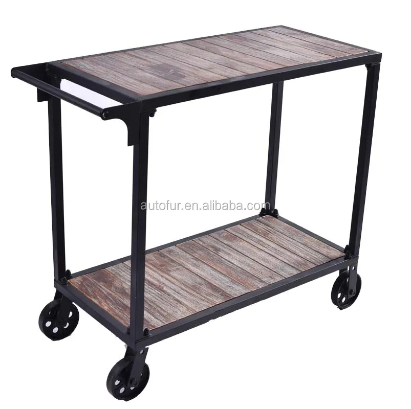 Antique Industrial Rack Cart Wood Cast Iron Wheels Rack Trolley