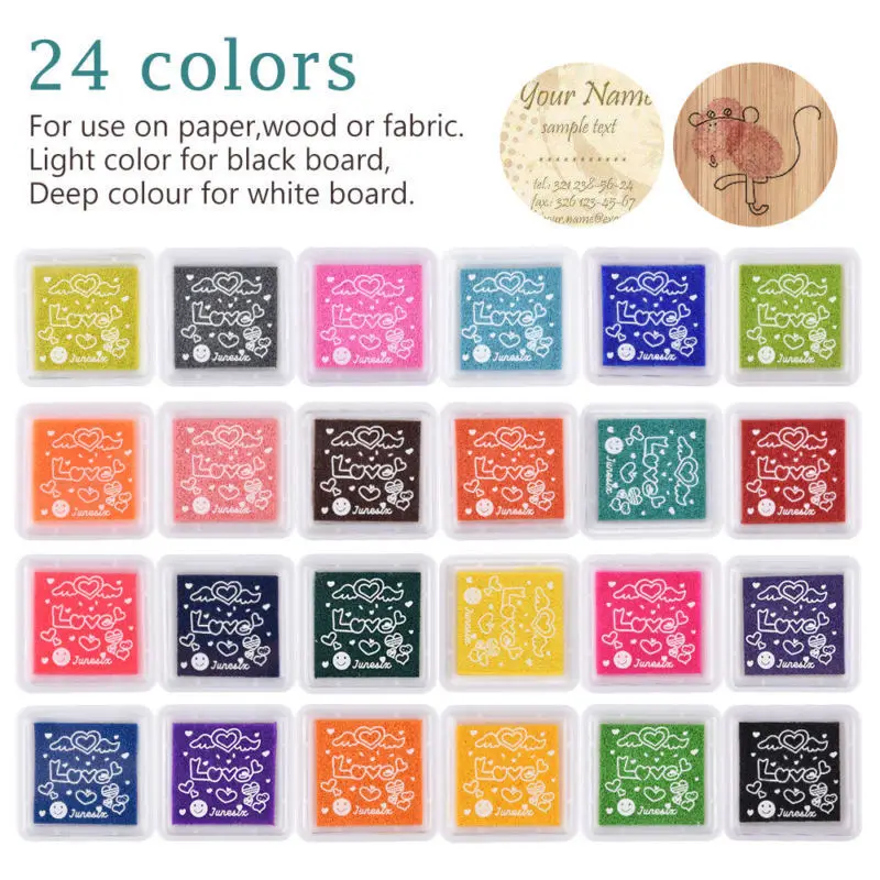 24 Colors DIY Washable Kids Foam Ink Stamp Pad Set Inkpad Fingerprint Pigment ink pad