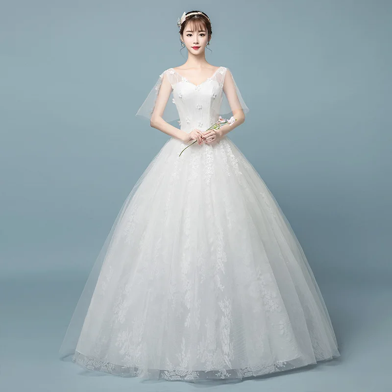 
HQ171 African Women Frocks and Dresses Sexy V-neck Bridal Gown Lace Vestido De Novia flora fairy wedding gown dress 