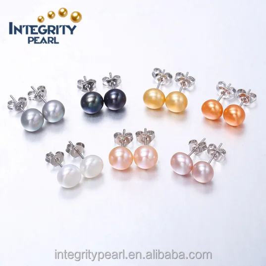 925 sterling silver white wholesale fresh water freshwater natural pearl earrings flat button shape real ear stud pearl earrings