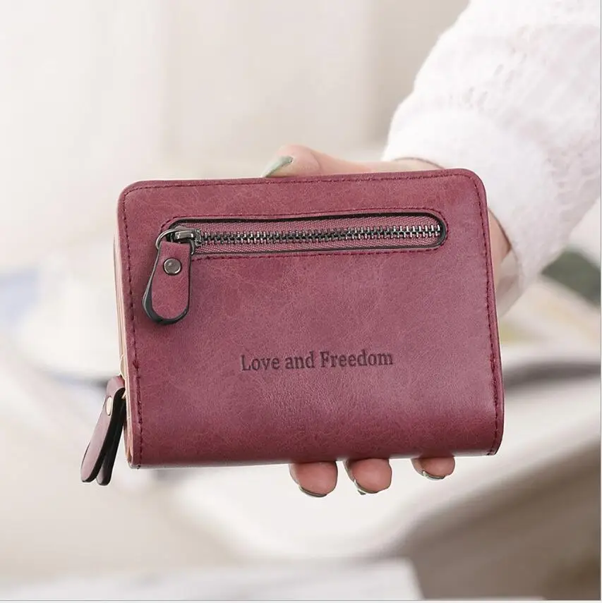 Factory wholesale love and freedom Double zipper short Wallet