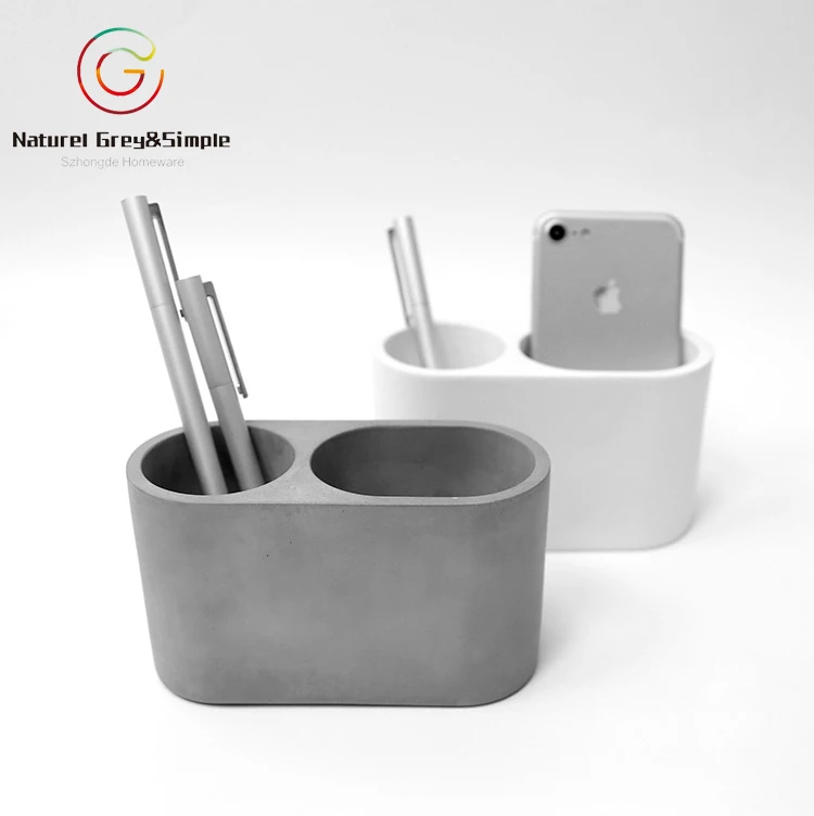 Welcome OEM/ODM Natural Concrete Cement Grey White Desk Mobile Phone Holder Pen Holder