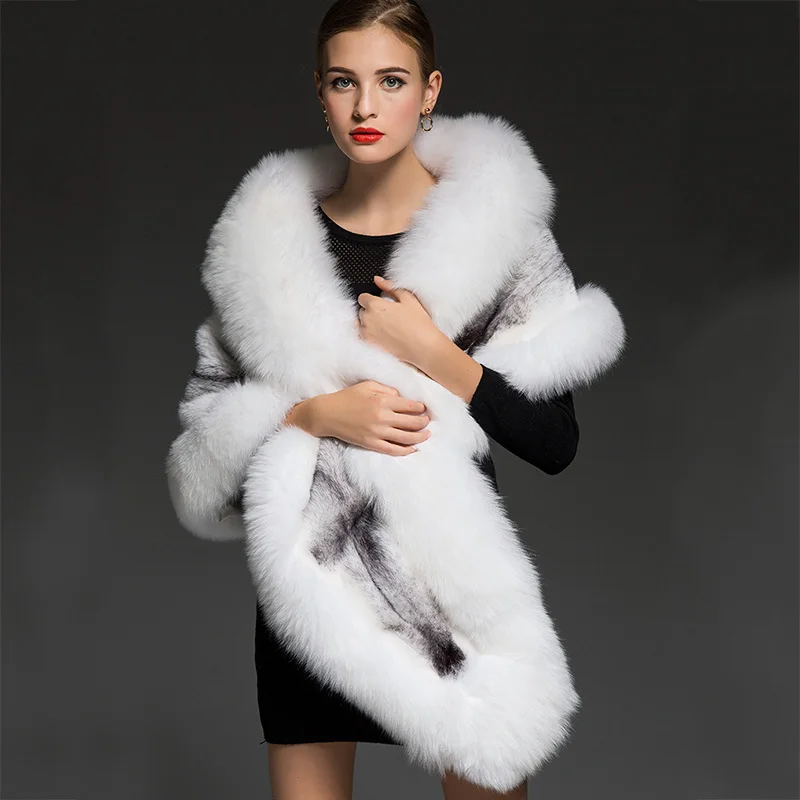 
Luxury Handmade Winter Cape/ Wedding Decoration Dress Mink and Fox Fur Trim Shawl 