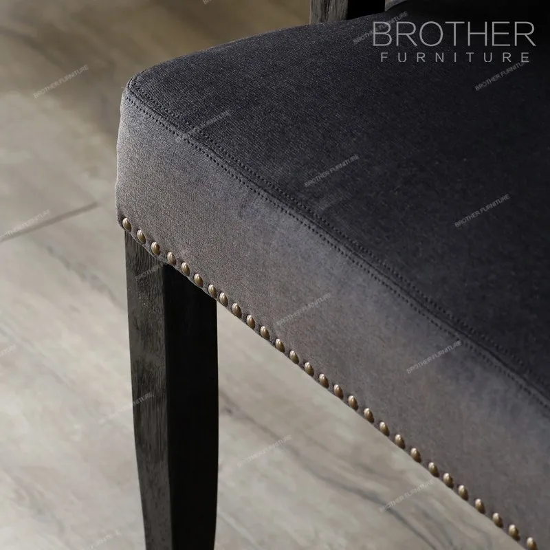 Black antique wood fabric cushion chair with armrest for dining room