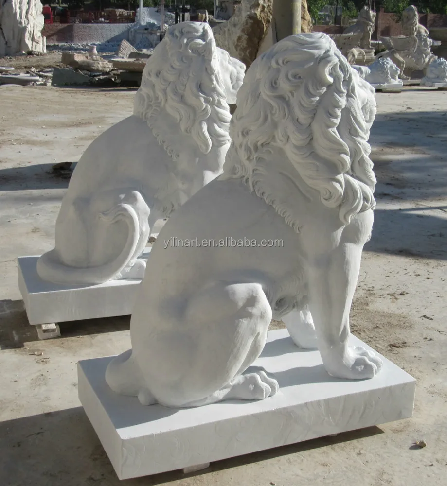 White Marble Sitting Lion Statues For Sale (YL-D315)