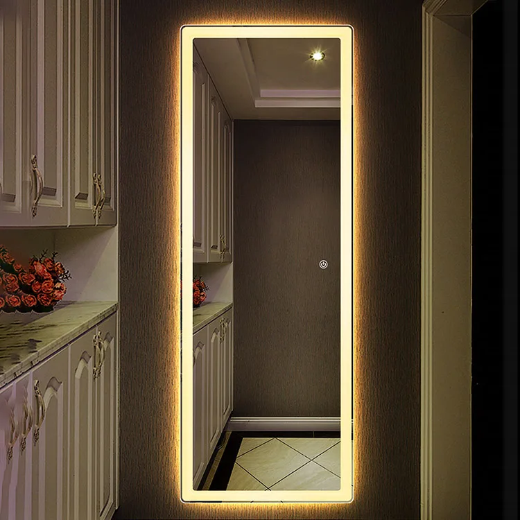 Hot sale frameless backlit full body  full length led wall mirror with touch button
