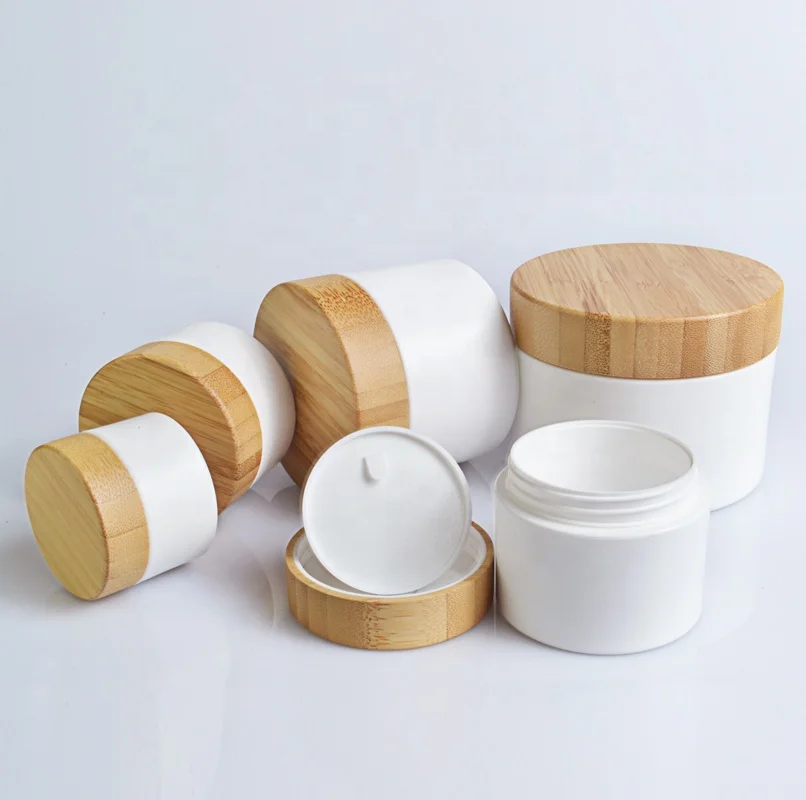 
Luxury cosmetic 20g 30g 50g 100g 150g PP plastic skin care cream jar with bamboo wood cap 
