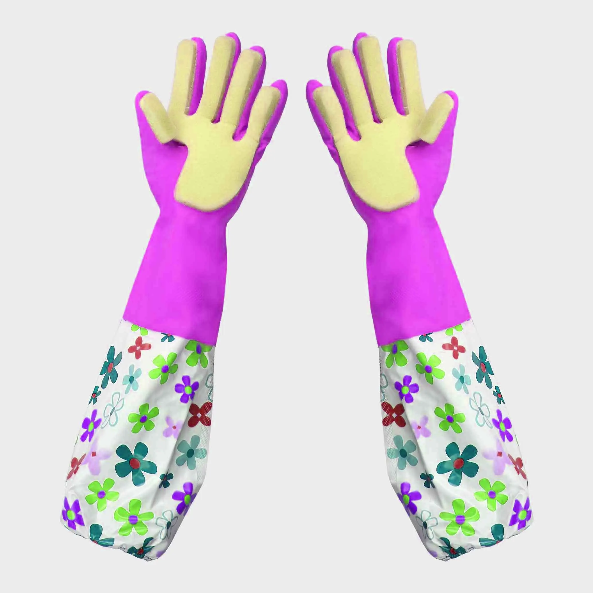 long Silicone rubber Dish Wash Gloves with sponge.