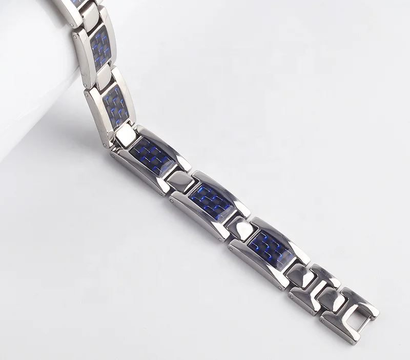 New Designs Blue Canbon Germanium Bio Magnetic Stainless Steel Titanium Bracelet For Men