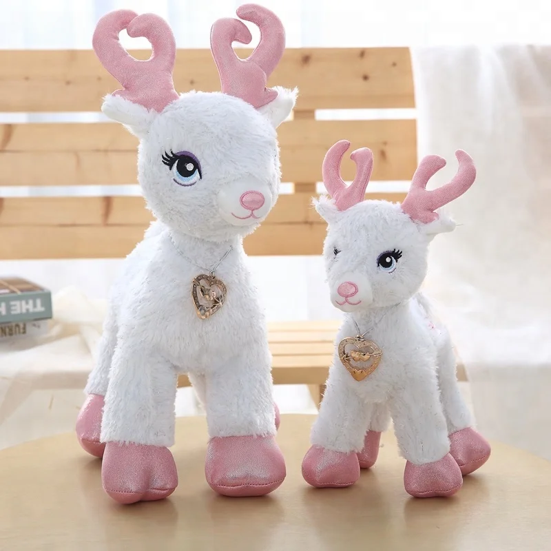 Realistic Stuffed Plush Toy Deer White Love shaped