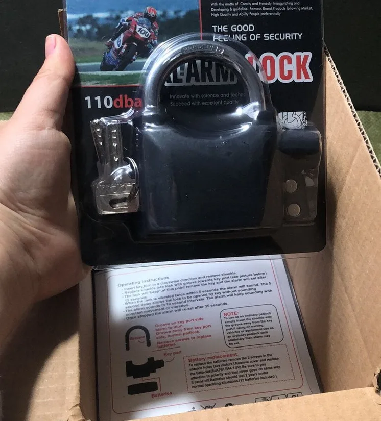 Aluminium Alloy Alarm padlock alarm lock for Motorcycle with 110DB