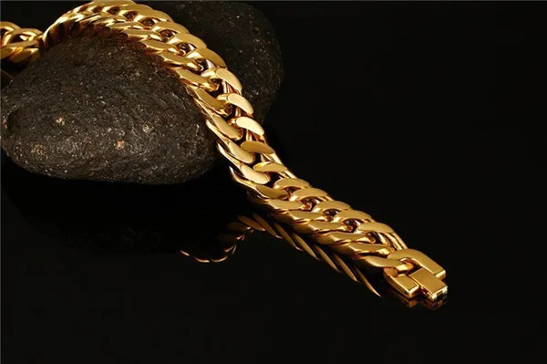 Мужской тяжелый браслет-цепочка из нержавеющей стали с позолотой 18 карат