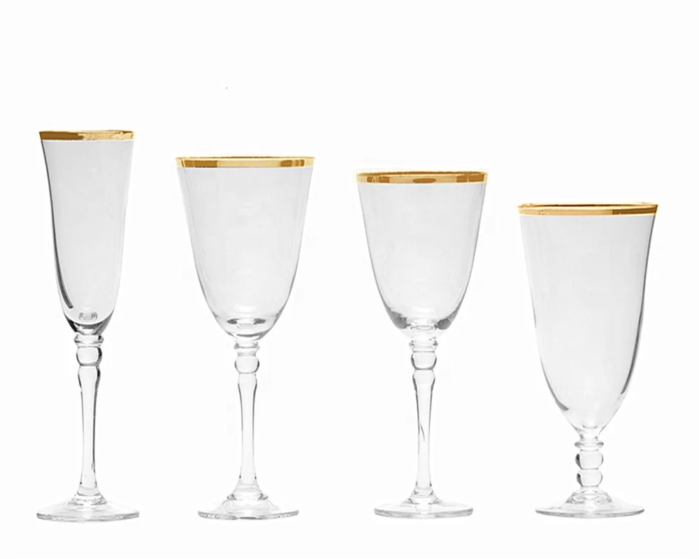 2019 Wholesale Elegant Gold Rimmed Glassware Sets Wine glass