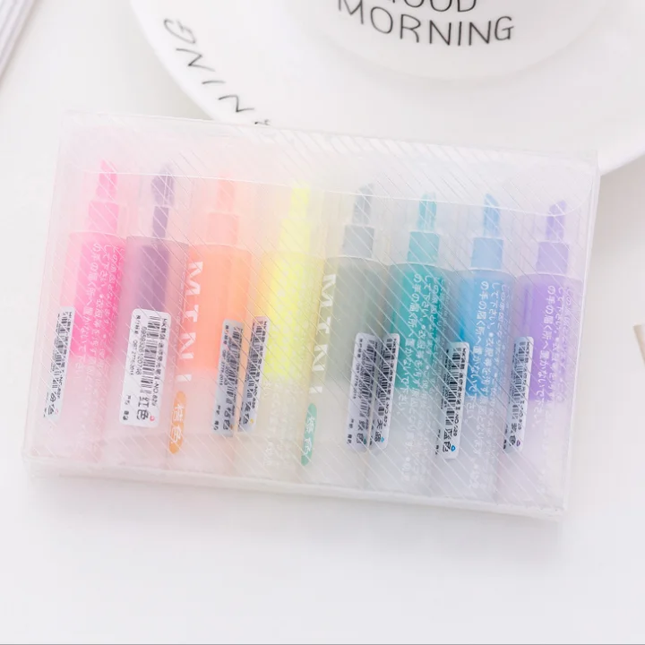 Japanese and Korean popular milk serie transparent pen body colorful package packaging mini highlighter pen