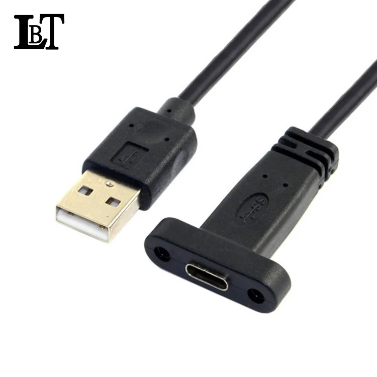 USB-C Type C Female with Screws Panel Mount to USB 2.0 a Male Data Cable