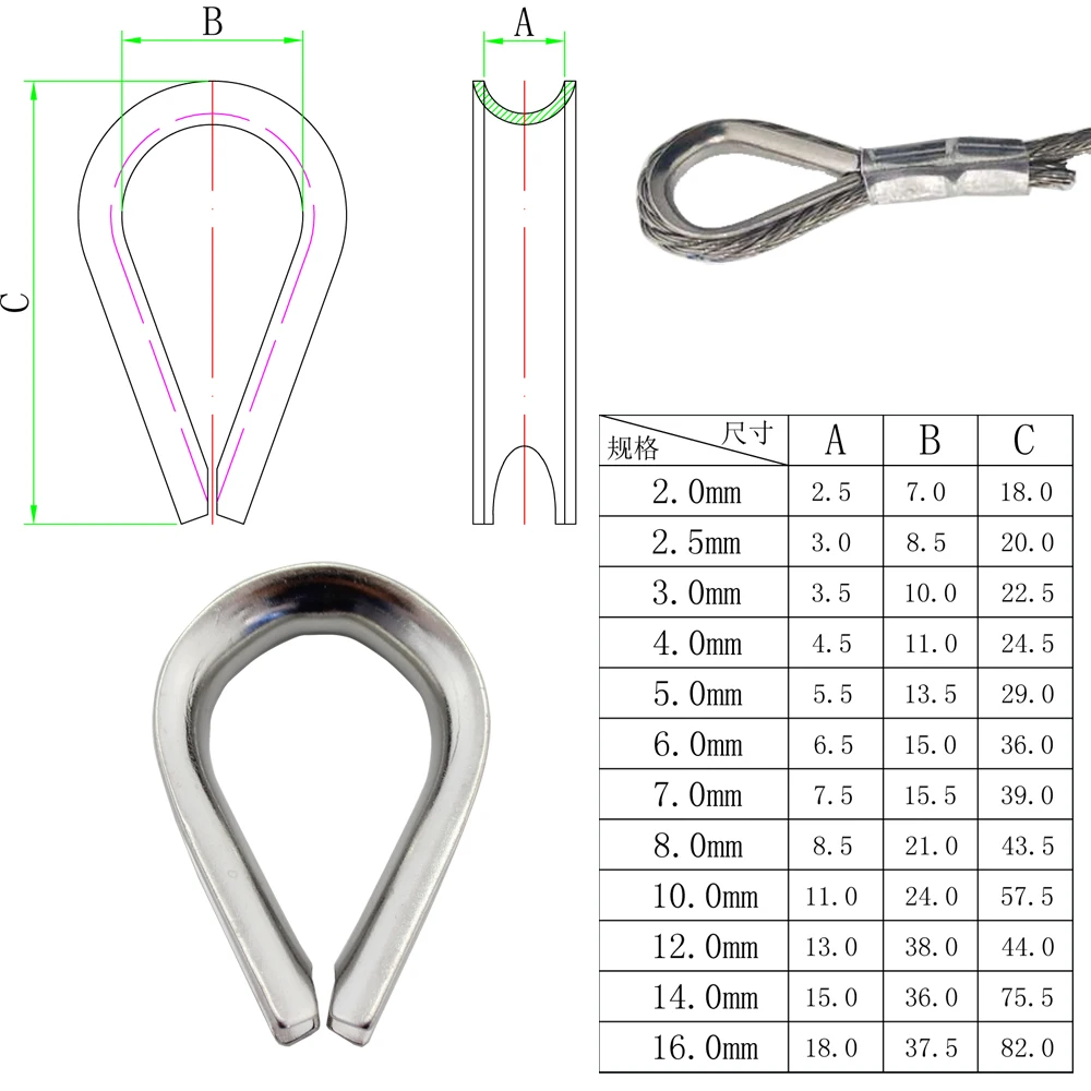 Heavy Duty SS304/316 European Wire Rope Thimbe Cable Thimble