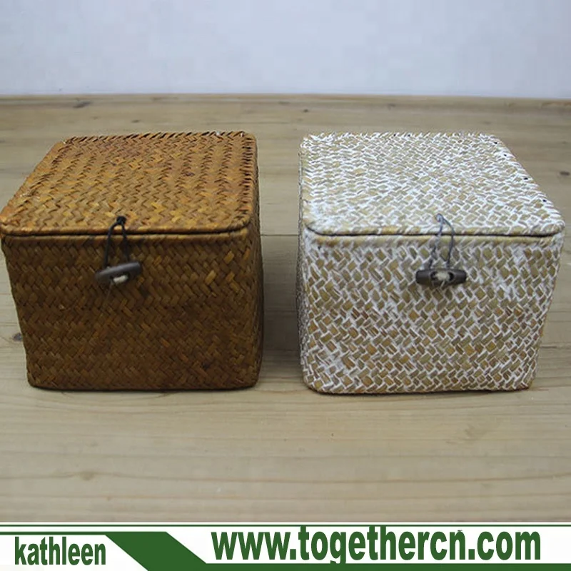 
Large Rectangular Handwoven Natural Seagrass Wicker Nesting Storage Baskets and Home Organizer Bins with Lid 