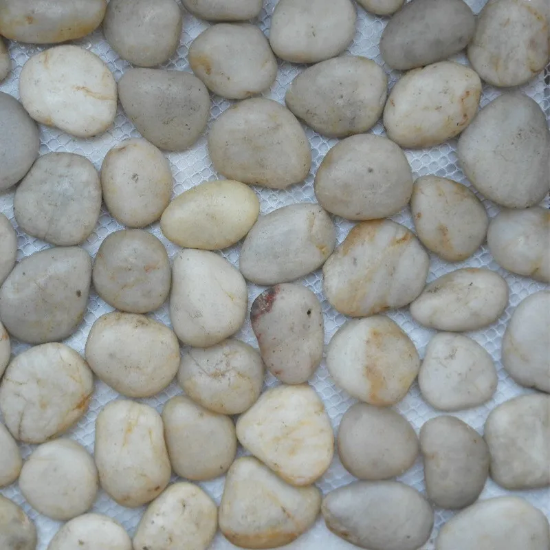 Good quality natural polished river black pebble stones mat for sale