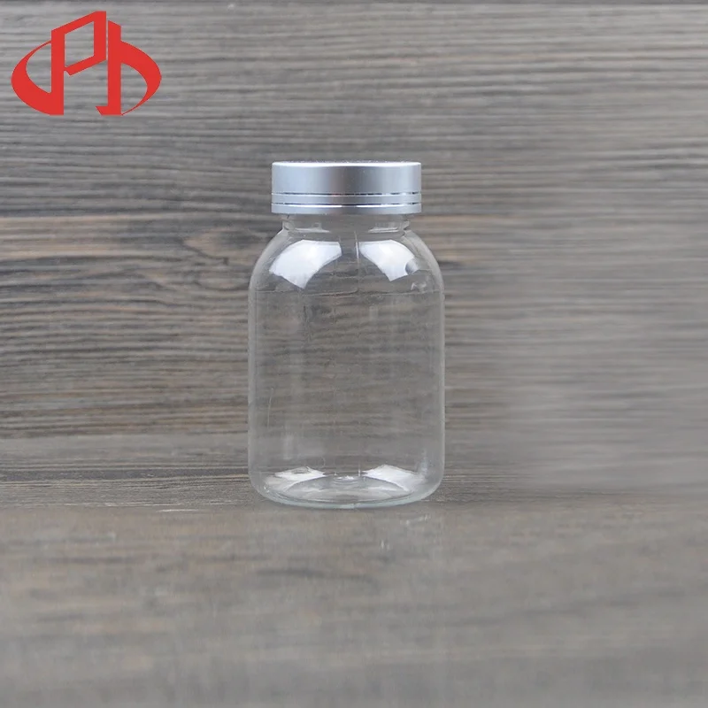 120ml PET transparent round clear medecine bottle plastic pill bottles with metal aluminium covers