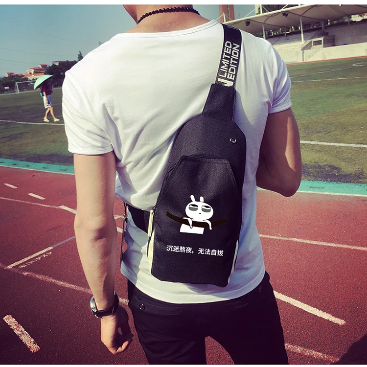 
Guangzhou Factory Nightlight Anti Theft Wholesale Multifunctional Shoulder Pack Men Chest Pack with USB charging 