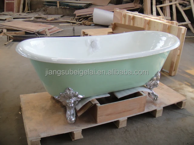 cast iron bath tub small freestanding bathtub light green color classical double slipper bathtub