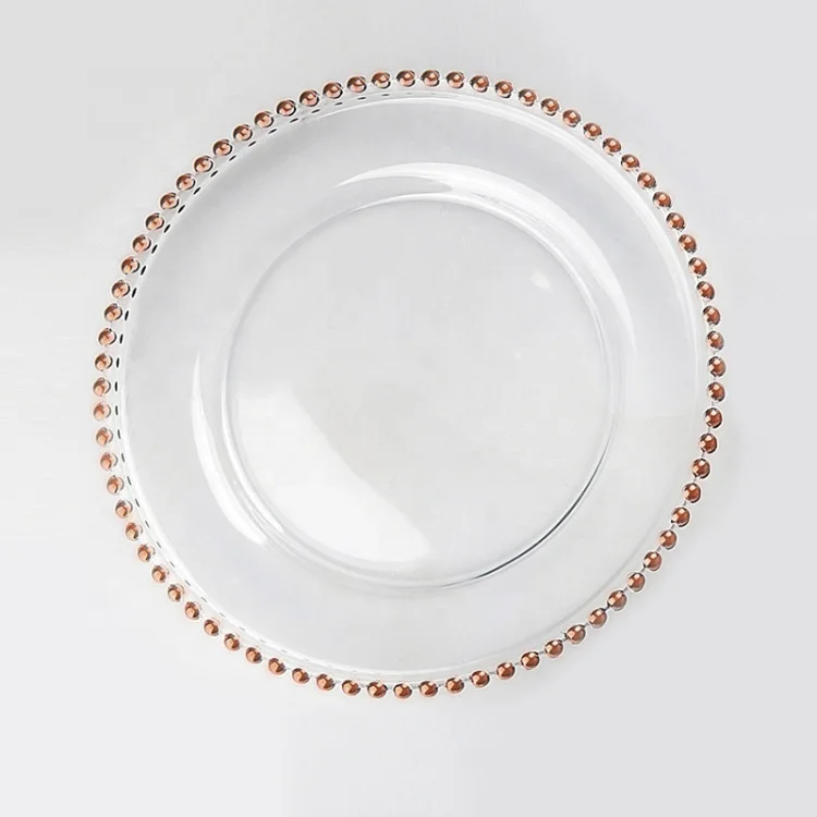 Wedding tableware gold beaded rim glass charger plate