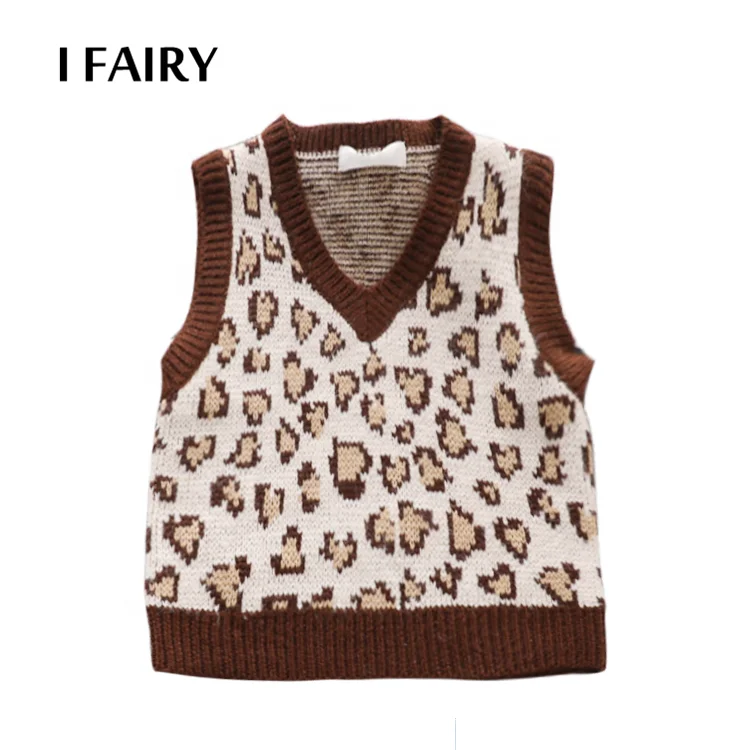 
China Wholesaler Toddler Knitwear Pattern Baby Leopard Print Knit Vest 