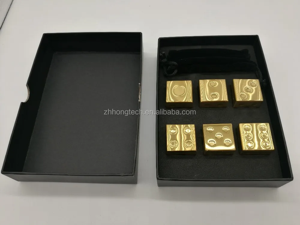 Premium Gold Dice Whiskey Stones Stainless Steel Gold Ice Cube Whiskey Rocks & Stainless Steel Ice Cubes for wine