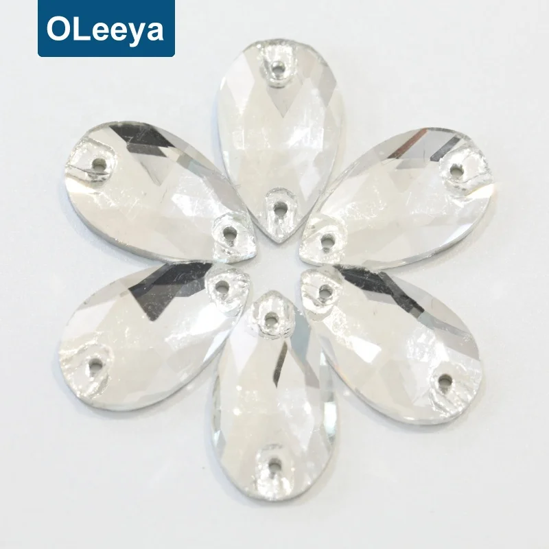 OLeeya Factory Wholesale Popular 3A Glass 10.5*18MM Pear Drop Crystals Teardrop Sew on Rhinestones For Dresses