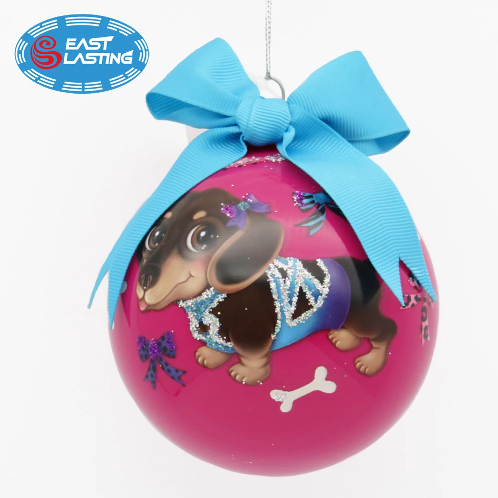 90mm Personalized Multi Design Hand Painted Pet Dog Portrait Glass Christmas Ball for Pet Loss Memorial