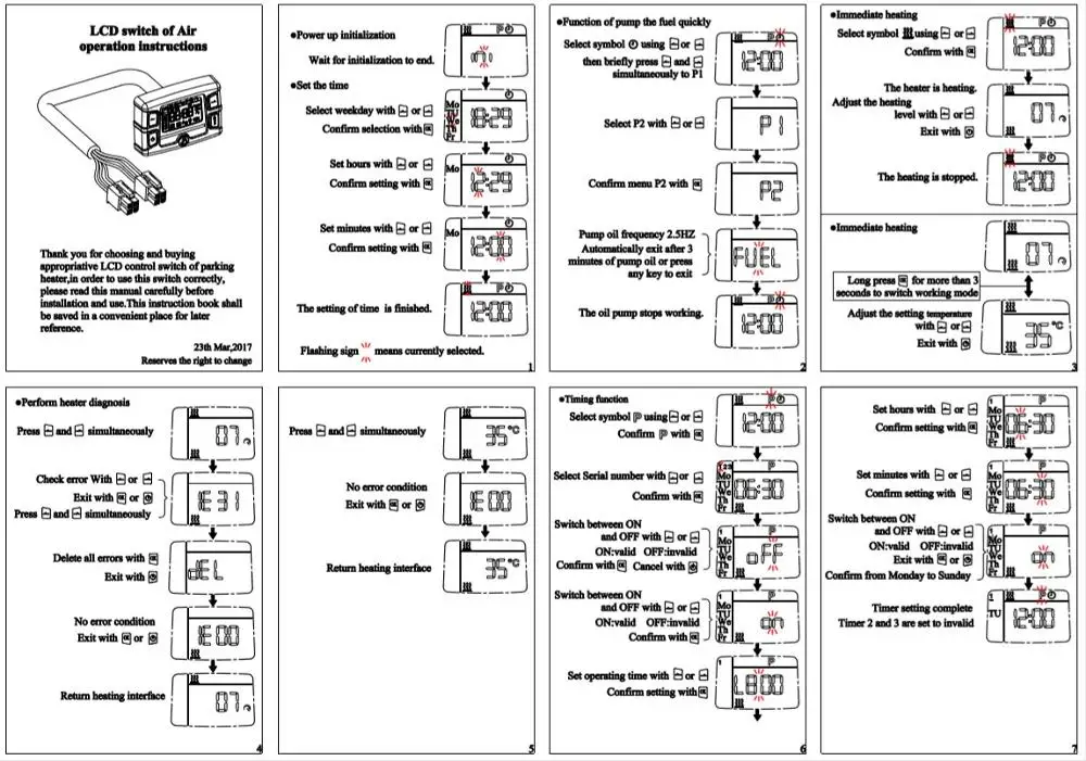 LCD remote control switch for Belief TuiTe Parking Heaters Similar to Webasto Eberspaecher
