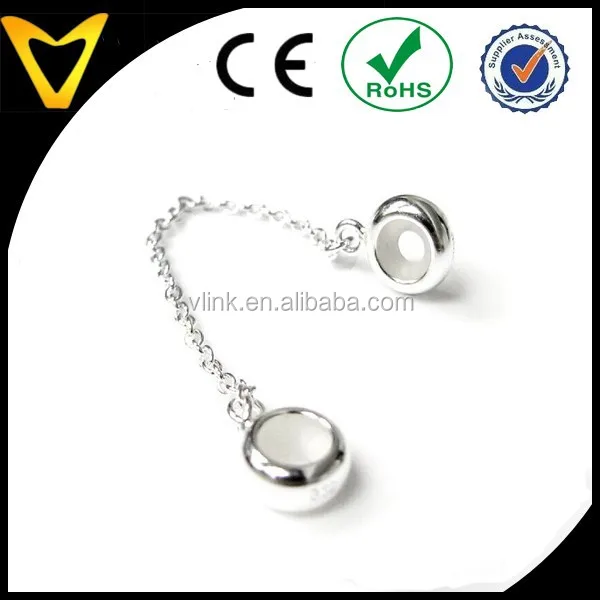 925 Sterling Silver Stopper Safety Chain Bead Charm For European Charm Bracelets