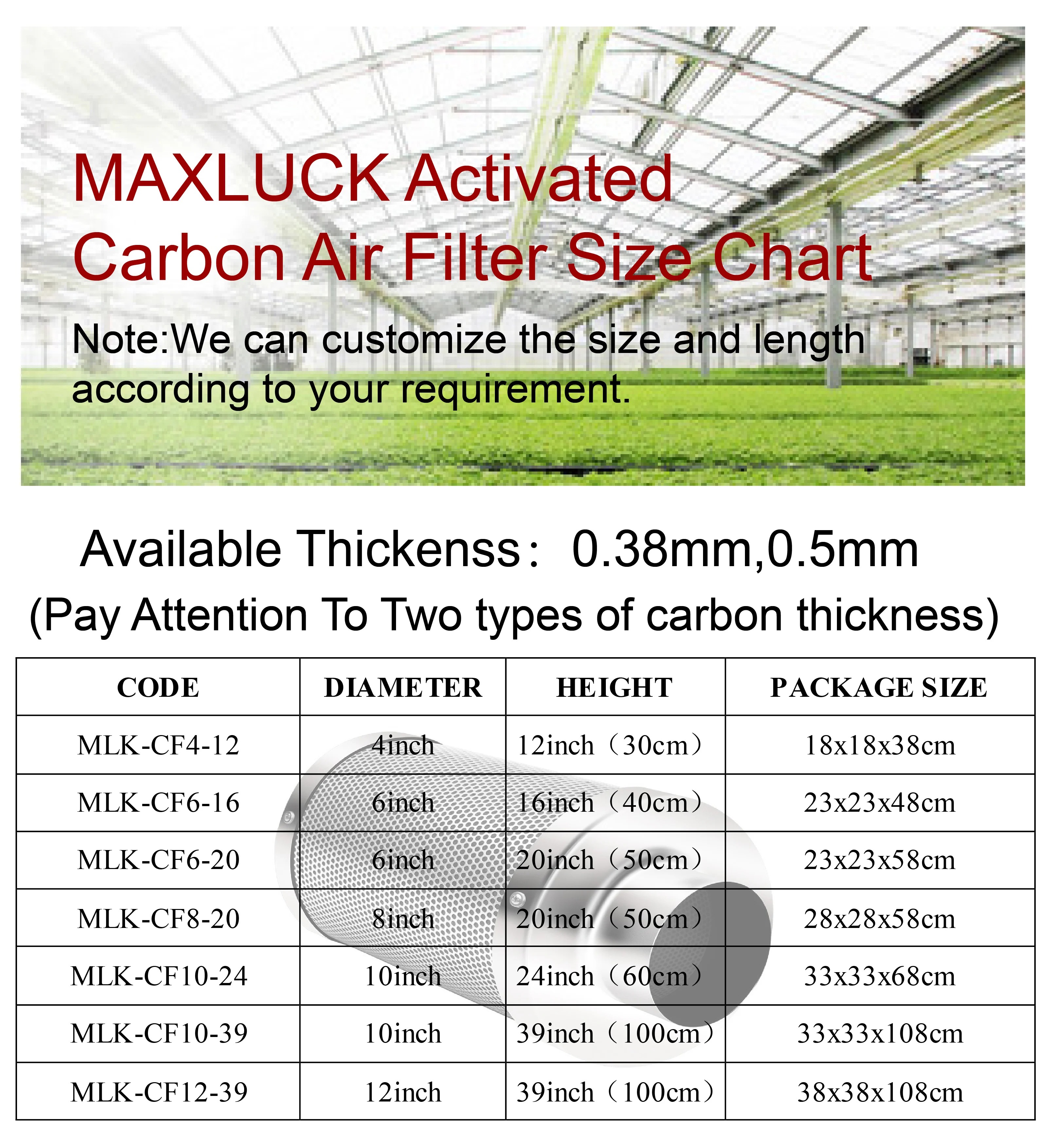 MAXLUCK 5X12 Activated Carbon Filter/Hydroponic Grow System Carbon Air Filter with High Quality