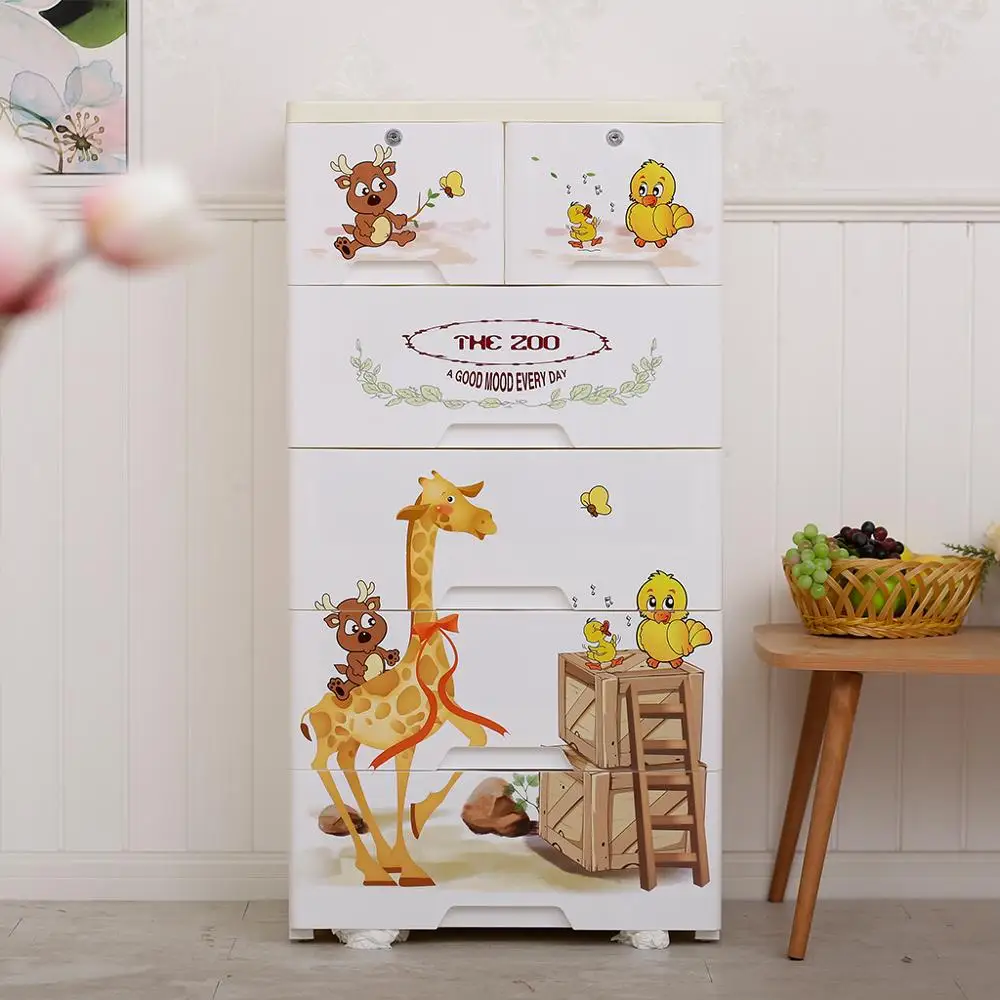Cartoon Baby Wardrobe Clothes Closet Drawer Cabinet Plastic Kids Cupboard Children Plastic Drawer Storage with Lock