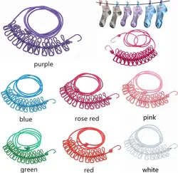 Wholesale Outdoor Windproof Portable Travel Stainless Steel Elastic Retractable Clothesline With 12 Pcs Clip