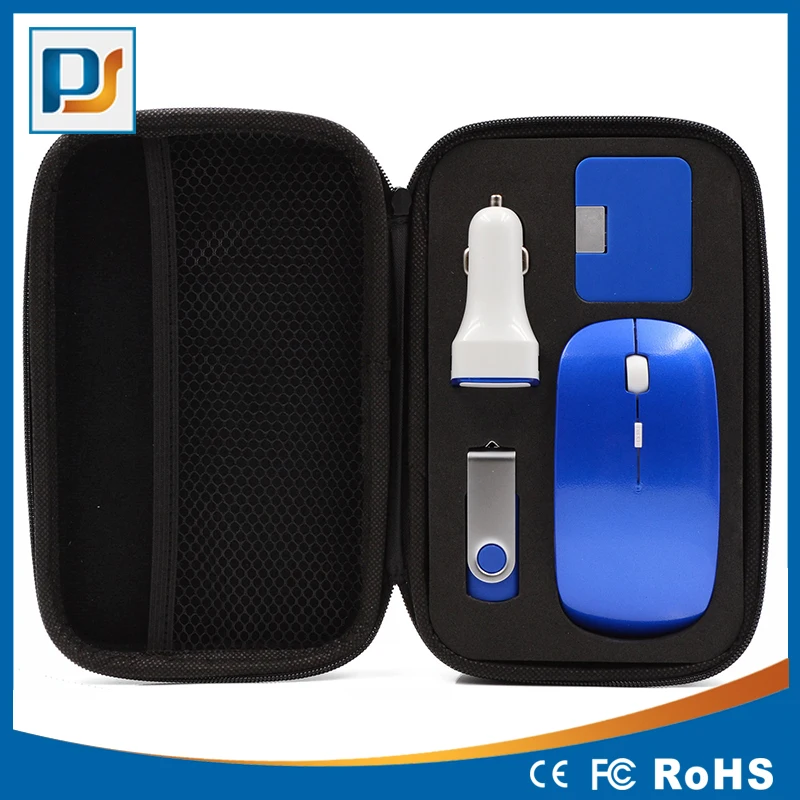 Promotional electronic gift pack Wireless Mouse, USB Flash Drive, USB Hub and Car Charger