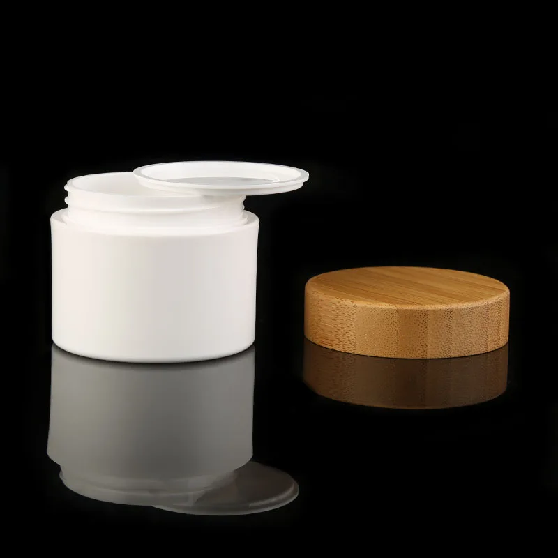 wholesale bamboo cosmetic jar 50 to 100 ml plastic cosmetic jar container