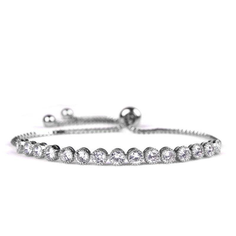 Exquisite Classic Round Cut Cubic Zirconia CZ Crystal Bolo Bracelets Adjustable for Women Girls Children