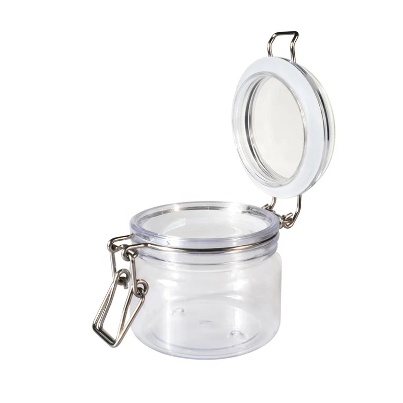 
Wholesale food storage container 40ml 60ml 120ml 150ml 200ml 250ml 550ml 1000ml air seal PET plastic kilner jar with metal lock 